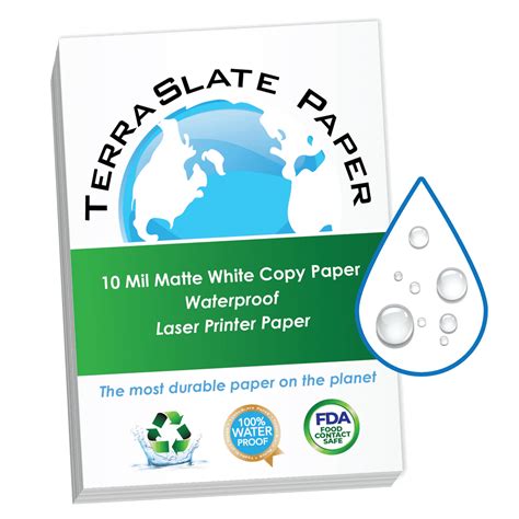 TerraSlate Paper 10 MIL Waterproof Laser Printer/Copy Paper 8.5" x 11 ...