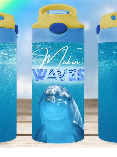 Dolphin Water Bottle, Ocean Design Water Bottle, Personalized Flip Top ...