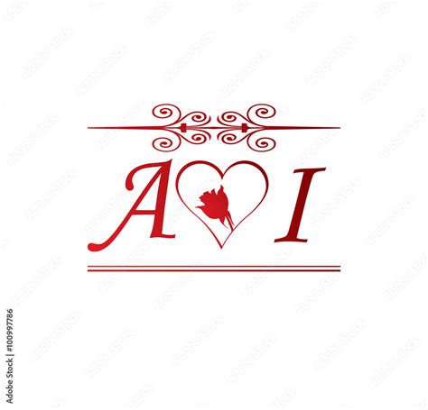 AI love initial with red heart and rose Stock Vector | Adobe Stock