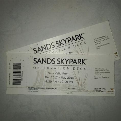 Sands Skypark Observation Deck Admission Tickets x2, Tickets & Vouchers, Local Attractions ...