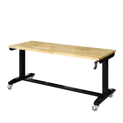 Husky 62 in. W x 24 in. D Adjustable Height Solid Wood Top Workbench ...