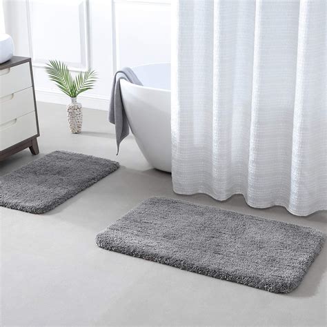 Bathroom Rugs (Set of 24x16/20x32, 2 Pack,Gray) Bath Mat Silver Shower ...