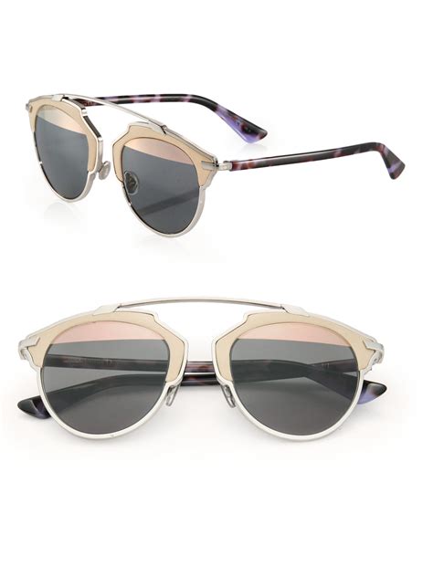 Dior So Real 48mm Leather-trim Metal Sunglasses in Pink | Lyst