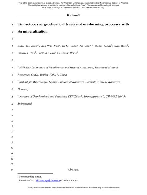 Fillable Online Tin isotopes as geochemical tracers of ore-forming processes ... Fax Email Print ...