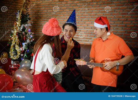 Group of Happy Friends Enjoy Christmas Party Stock Photo - Image of ...