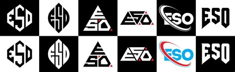 ESO letter logo design in six style. ESO polygon, circle, triangle, hexagon, flat and simple ...