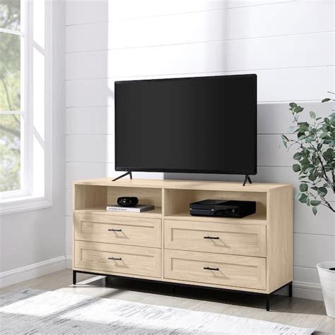 Welwick Designs 56 in. Birch Wood Modern TV Stand with 4 Drawers with ...