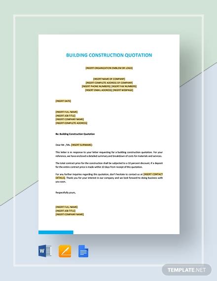 Building Quotation - 16+ Examples, Format, Pdf