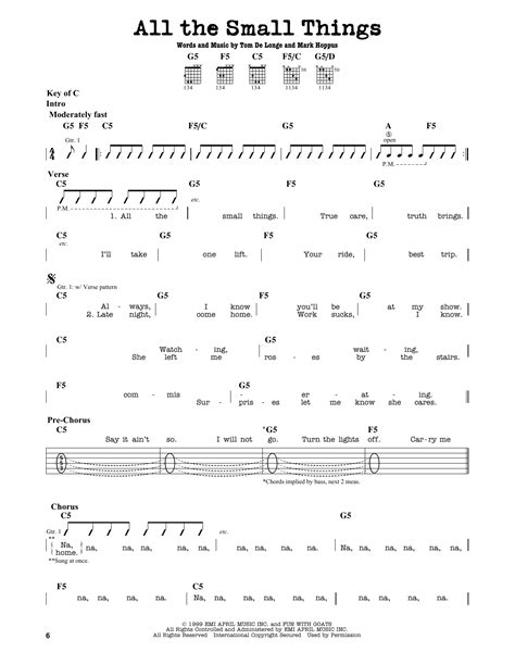 All The Small Things by Blink 182 - Guitar Lead Sheet - Guitar Instructor