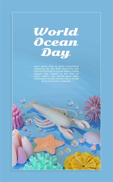 World Ocean Day Poster Template With Lobster 3D Illustration 7381011 ...