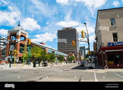 View of downtown London, Ontario, on a bright sunny afternoon near the ...