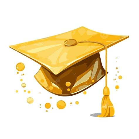 Gold Graduation Cap Vector, Sticker Clipart Golden Cap With Bubbles At Graduation Cartoon ...