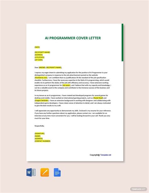 AI Programmer Cover Letter in Word, Google Docs, Pages, PDF - Download | Template.net