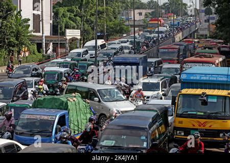 A long queue of vehicles was seen standing in the Tejgaon industrial area, Dhaka, Bangladesh ...