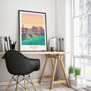 Bruges Poster Bruges Print Bruges Wall Art Belgium Travel Poster Bruges Bridge Print Bruges Gift ...