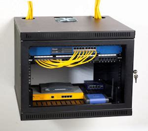 networking - cabinet rack that holds computer, router, and wires ...