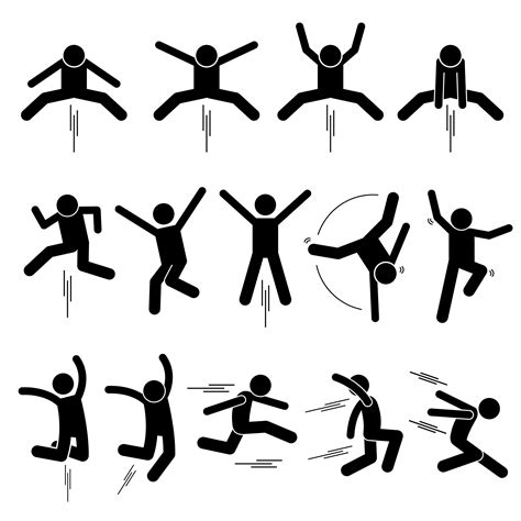 Various Jumper Human Man People Jumping Stick Figure Stickman Pictogram Icons. Stickman person ...