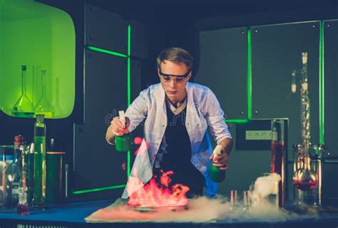 Young Chemist Making Experiments in Laboratory Stock Image - Image of ...