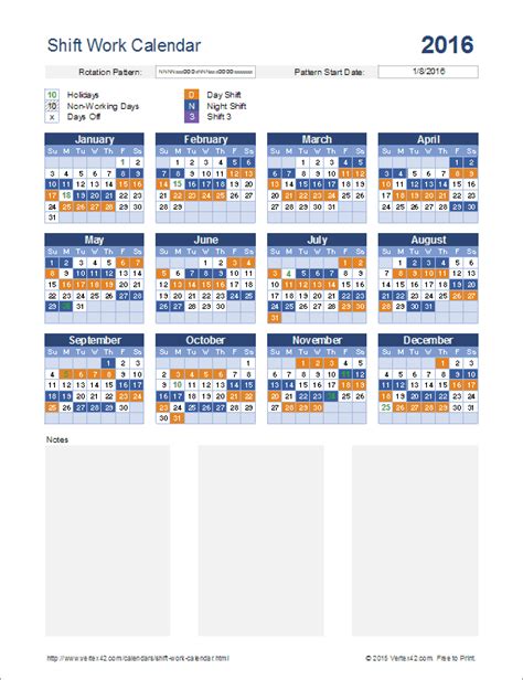 Shift Work Calendar for Excel