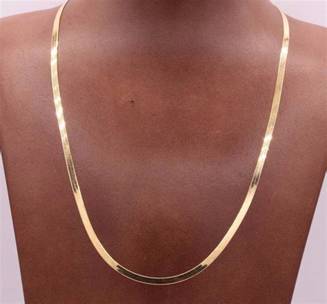 High Polished Herringbone Necklace Chain 14K Solid Yellow Gold 3.0mm ...