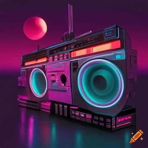 Synthwave ghetto blaster boombox