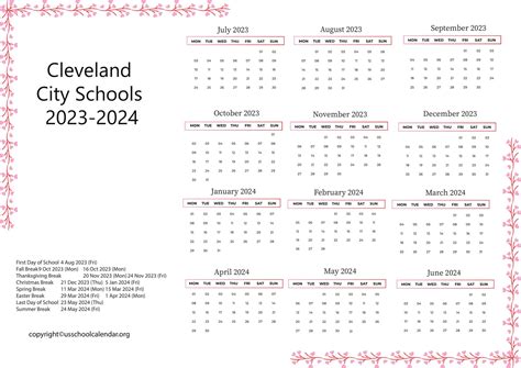 Cleveland City Schools Calendar with Holidays 2023-2024