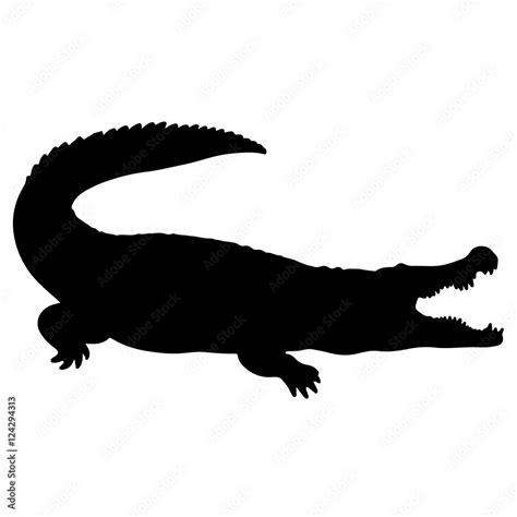 Crocodile or caiman. Black vector silhouette of an alligator เวกเตอร์สต็อก | Adobe Stock