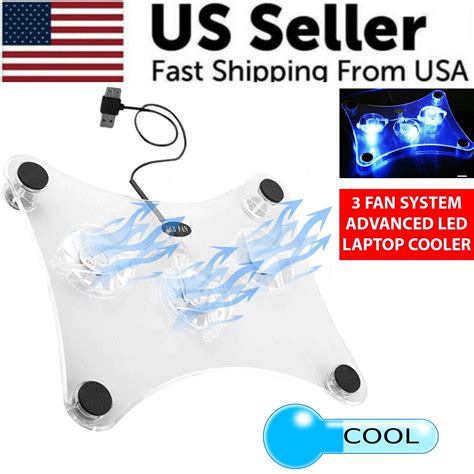 3 Fans USB Cooler Cooling Pad Stand LED Light Radiator For Laptop PC Notebook - Walmart.com