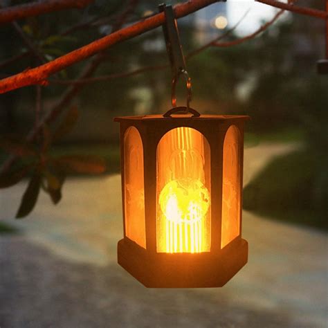 Solar powered 96 led flame effect hanging lantern light outdoor waterproof garden lawn tree ...