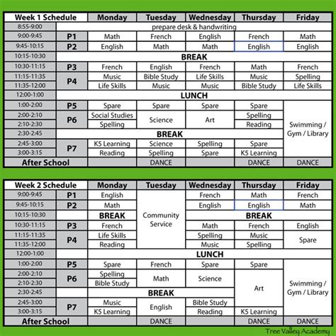 Our Grade 2 Schedule - Tree Valley Academy