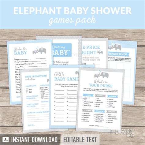 Blue Elephant Baby Shower Printables - My Party Design