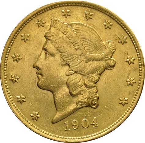 1904 $20 Double Eagle Liberty Head Gold Coin, Philadelphia - $1,702