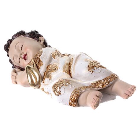 Baby Jesus statue white gold sleeping on his side 5x20x5 cm | online ...