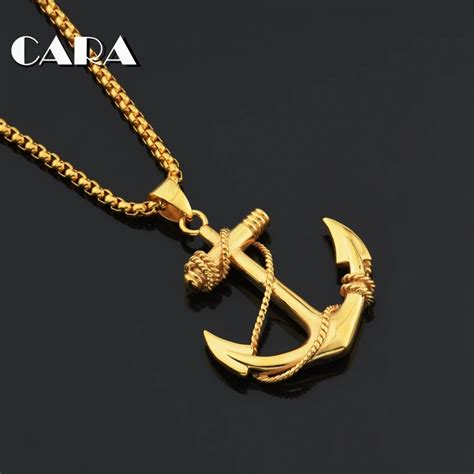 CARA new arrival Gold color stainless steel mens necklace Ocean Anchor ...