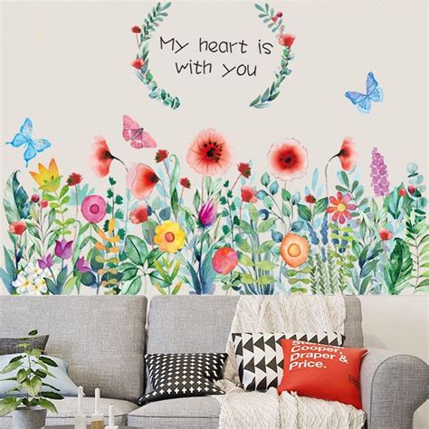 Wall Stickers Plant Flowers Fresh Flower Wall Sticker Line - Etsy