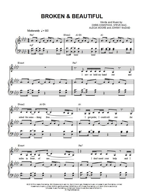 Kelly Clarkson "Broken & Beautiful" Sheet Music in Ab Major (transposable) - Download & Print ...