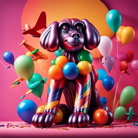 Vibrant colour balloon dog created with balloon with different beautiful colours monkey sitting ...