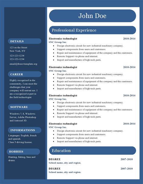 Free Resume Template With Photo Choose From A Library Of Resume Templates And Build Your Resume ...