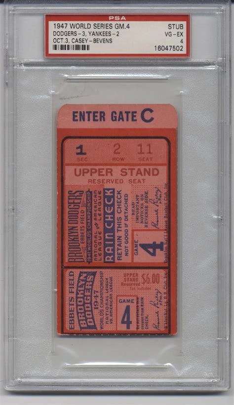 1947 World Series Ticket Stub Game 4 PSA 4 - Tickets From The Past