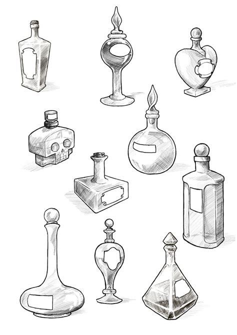 Filler art: Potion bottles by Maieth on deviantART | Bottle drawing, Bottle tattoo, Drawings