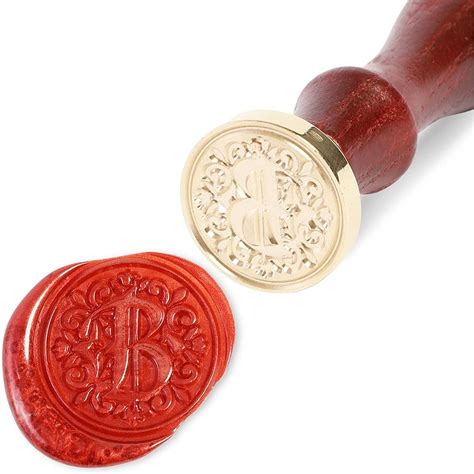 Bright Creations 1" Wax Seal Stamp Set, Gold Copper Head with Wooden Handle and Red Wax Beads ...