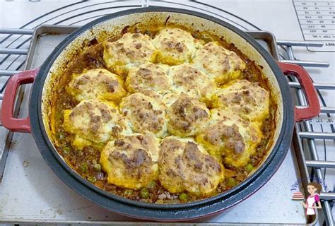 Ground Beef Casserole with Cheddar Biscuits - Veena Azmanov