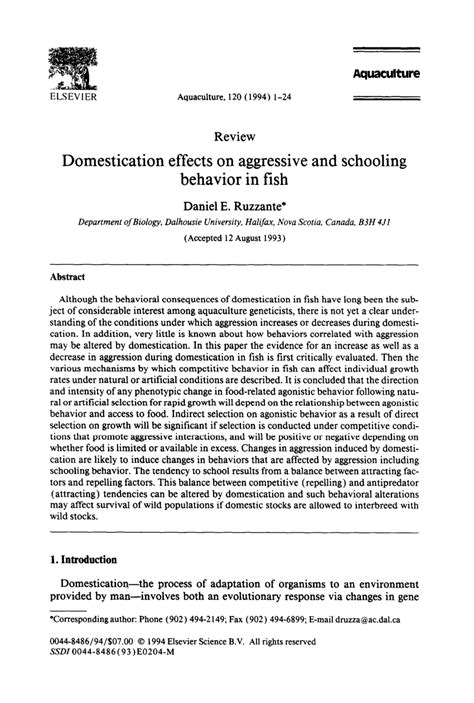 (PDF) Domestication effects on aggressive and schooling behavior in fish