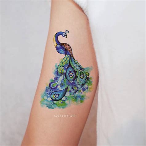 Watercolor Peacock Temporary Tattoo – MyBodiArt