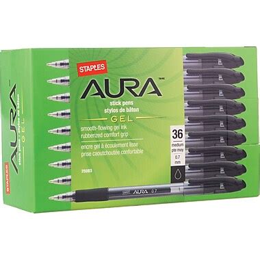 Staples® Aura™ Gel Pens, Medium Point, 0.7 mm, Black Ink/Clear Barrel, 36/Pk | Staples®