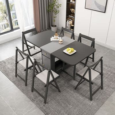 59" Modern Grey Rectangle Folding Dining Table Set with Chair 5 Pieces ...