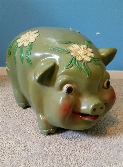 HUGE LARGE VINTAGE CHALKWARE PIGGY BANK 21" LONG | Piggy bank, Piggy, Large piggy bank