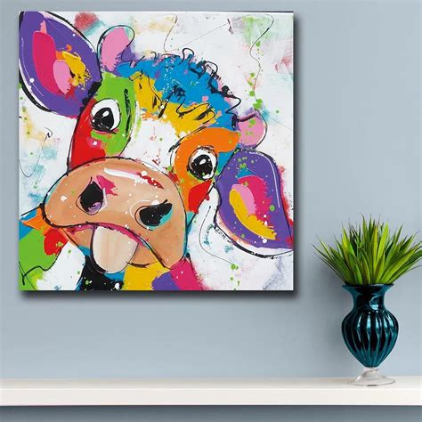 Animal Pop Art Cute little Cow Oil Painting Wall Art Paiting Canvas ...