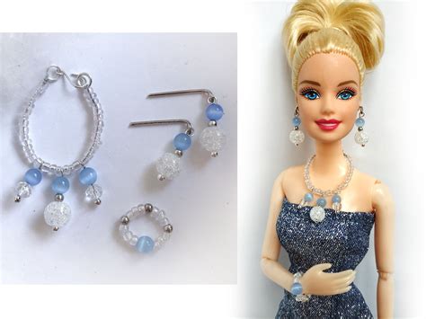 Jewelry for dolls - earrings, necklace and bracelet. Made of natural stone - crystal, beads and ...