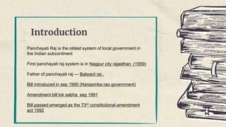 Panchayati raj system article (243 A -243 o) 73th amendment act 1992 | PPT